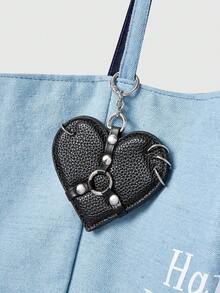 ROMWE Kawaii 1 pieza Anillo de corazón con remaches de estilo punk gótico, diseño de cerradura multifuncional - Accesorio, llavero, colgante de bolso - Se puede adjuntar a bolsos, pantalones, adecuado para uso diario, compras, citas - Negro - Ver 2