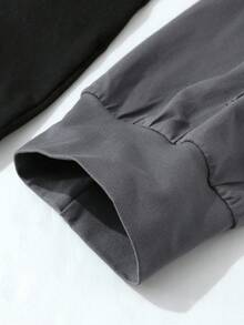 ROMWE MEN Men's Slogan Print Round Neck Casual 2 In 1 Sports T-Shirt - Black - View 5