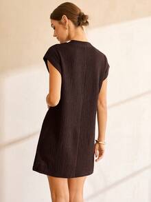 Lymera Women's V-Neck Lace Texture Jacquard Casual Mini Dress, Popular Color, Spring/Summer - Rust Brown - View 2