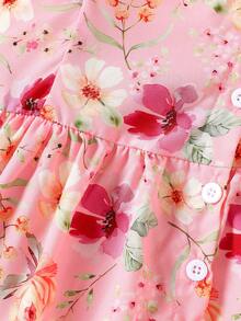 SHEIN Bộ 2 món váy không tay và băng đô in họa tiết hoa màu nước dễ thương cho bé gái, thích hợp cho mùa hè. - Hồng - Xem 4