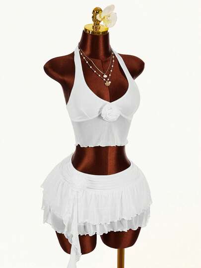 Amplova 2026早春新款露脐流苏白玫瑰衬衫和低腰A字裙女士两件套