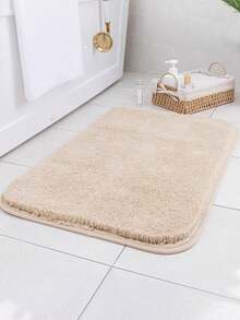 1PC Solid Color Plush Absorbent Bathroom Mat - Beige - View 4