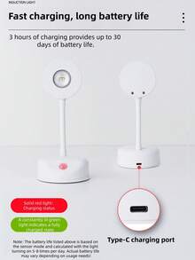 1pc Rechargeable, Wire-Free Indoor Wall Light, Spotlight, Table Lamp, Smart Led Motion Sensor Light, Picture Light Intelligent Human Body Sensor, Automatically Turns Lights On And Off - White - View 6