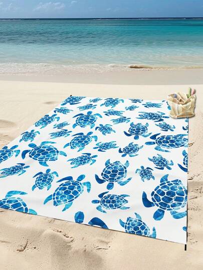1 pieza Manta de playa con diseño de tortuga marina de 185*235 cm, impermeable, resistente a la arena y ligera, para playa, vacaciones, campamento, picnic y viajes