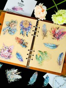 30PCS/Set Retro-Style, Luxurious Feather 3d Hot Foil Laser Sticker, Transparent And Waterproof Journal Material, Decorative Sticker - Multicolor - View 5