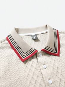 EGENSIO 男士纯色纹理平针织杏色 Polo 衫 - 杏色 - 查看 6