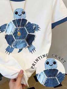 Resyla Women's Casual Everyday Commute Vacation Style Cute Sea Turtle Printing Craft Ringer Short Sleeve T-Shirt, Summer - White - View 4