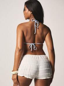 MISSGUIDED 扇形边三角比基尼上衣，系带露背吊带夏季沙滩泳装 - 藍色 - 查看 3