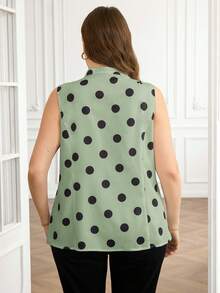 Reflora 大码优雅波点印花荷叶边下摆无袖衬衫，夏季 - 薄荷綠 - 查看 2