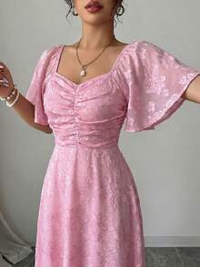 Modelyn Đầm thanh lịch cổ chữ V, tay bồng, eo xếp ly, màu hồng, thích hợp cho mùa hè. - Hồng - Xem 8