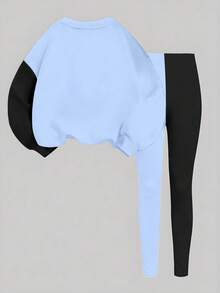 2pcs Young Girls Casual K-Pop Character Graphic Crew Neck Long Sleeve Sweatshirt And Knit Leggings Set, Girls Comfortable Daily Wear Outfit, Suitable For Autumn/Winter - Multicolor - View 2