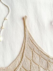 Franclia New Sexy Hollow Camisole Design Bohemian Style 2 Pieces Knit Sweater Set, Suitable For Beach Holiday, Summer - Khaki - View 5