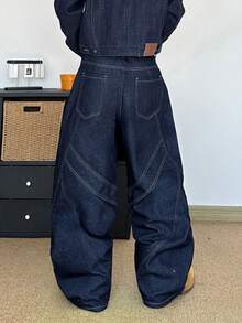 STEELVANCE 男士印花宽松直筒牛仔裤 - 深色水洗藍 - 查看 2