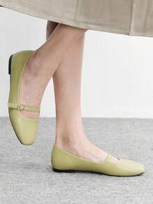 CUCCOO BIZCHIC Giày bệt mũi vuông đơn giản, màu trơn dành cho nữ - Màu xanh Bạc hà - Xem 3