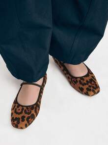 Mnmlis Bailarinas de estampado de leopardo versátiles y casuales para uso diario - Marrón - Ver 2