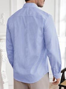 Core Aspect Áo sơ mi dài tay nam dáng casual công sở, họa tiết kẻ sọc, thích hợp cho mùa xuân/thu. - Màu xanh lam - Xem 2