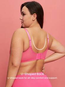 LUVLETTE Plus Soft Woman Lingerie Lounge Curve Sheer Full Coverage Support&Breathable Underwire Sexy Unlined Minimizer Lace Elegance & Mesh Pink Bra Bridal Intimates  Romantic Valentine's Day Gifts Bra - Watermelon Pink - View 3