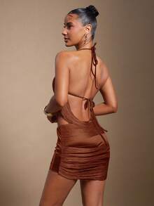 Hauture 女士性感流苏超短迷你裙，适合度假、派对和夏季穿着 - 棕色 - 查看 4