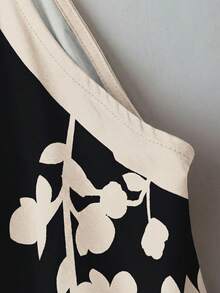 SHEIN Clasi 女士优雅露背连体裤，宽松版型，撞色印花 - 黑色 - 查看 4