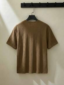 ESTAVOR Men's Army Green Round Neck Half-Placket Ribbed Short Sleeve Polo Shirt - Army Green - View 2