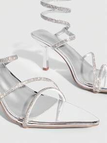 CUCCOO SZL Women's Pointed Toe Rhinestone Wrapped Design Fashionable Elegant High Heel Sandals - Silver - View 6