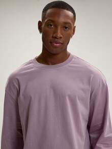 Musero Men Oversized Crewneck Long Sleeve Basic Plain T-Shirt Capsule Wardrobe Layering SPRING SUMMER - Purple - View 2