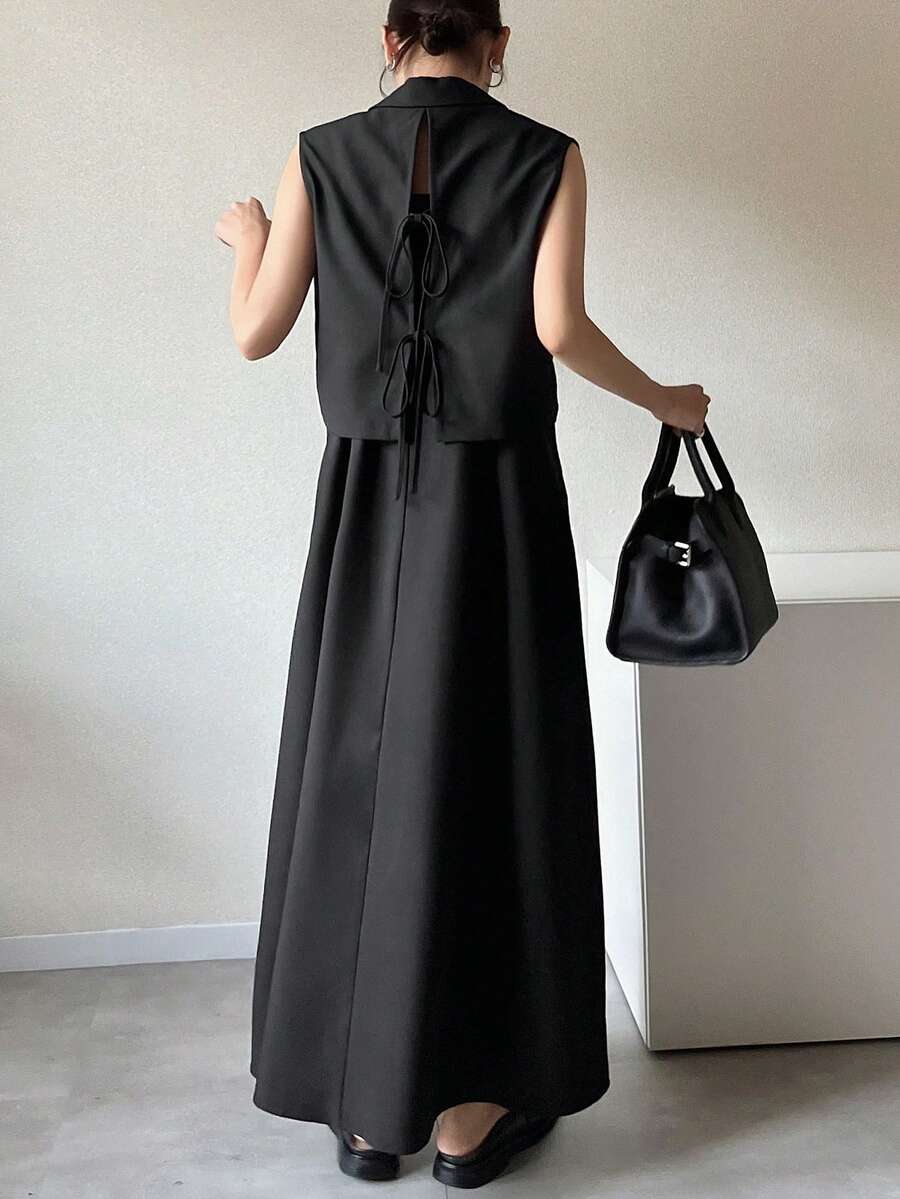 FRIFUL 女士休闲纯色宽松套装,春夏百搭 - 黑色 - 查看 1
