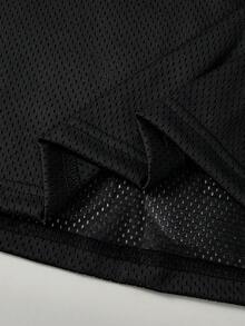 Betty Boop x SHEIN Women's Casual Fashion Street Cartoon Number & Letter Graphic Lace Patchwork V-Neck Mesh Breathable Cropped T-Shirt, Summer - Black - View 6