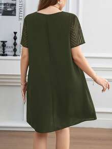 SHEIN Clasi 大码纯色简约休闲短袖连衣裙 - 軍綠色 - 查看 2