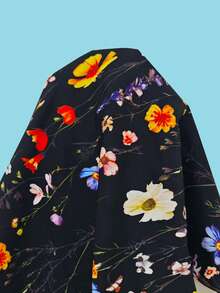 Elenzga Elegant Asymmetric Ruffle Floral Print Summer Dress - Black - View 7