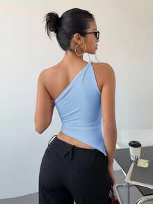 Siren Gaze 情人节扭结单肩上衣 优雅修身女款 - 淺藍色 - 查看 2