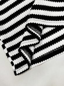 SHEIN PETITE 女士度假黑白条纹两件套：吊带上衣和迷你裙，沙滩/海边 - 黑與白 - 查看 8