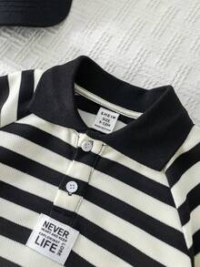 SHEIN 两件套男婴可爱条纹polo领短袖上衣和松紧腰休闲裤套装，适合生日派对、锐舞派对、晚宴、演出、婚礼、迎婴派对和一周岁生日庆祝活动。 - 彩色 - 查看 6