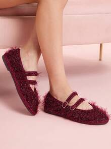 CUCCOO DOLLMOD Giày bệt Mary Jane cổ điển thoải mái dành cho nữ, màu đỏ tía, sáng bóng, thanh lịch cho Giáng sinh, tiệc Lễ Tạ ơn - Màu Đỏ Sâu - Xem 4