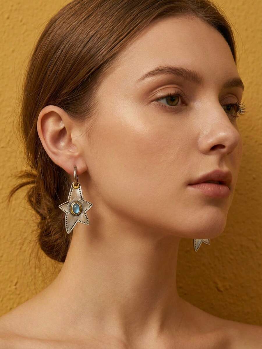 Joivida 银色海星耳钉，小众设计，高端蓝宝石，新款耳环，女士时尚日常佩戴，适合派对、约会、度假、海滩等场合，珠宝配饰。 - 彩色 - 查看 1