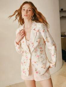 MOTF PREMIUM FLORAL PRINT SPRING ATMOSPHERE BLAZER IN PINK - Beige - View 1