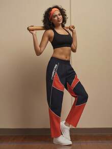SHEIN Unity 女士休闲撞色拼接运动裤 - 寶藍色 - 查看 7