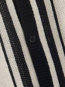 HIMLAND 男士条纹镂空宽松休闲短袖衬衫，适合海滩穿着；男士夏季新款针织Polo领短袖商务修身毛衣；男士短袖针织衬衫；男士钩针衬衫；男士开衫针织衬衫；男士复古服装毛衣背心，送给丈夫/男友的礼物，简约时尚通勤装。 - 彩色 - 查看 5