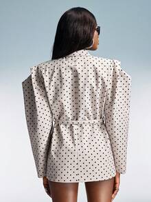 Aveloria Affinna Polka Dot Random Print Exaggerated Silhouette Wide Shoulder Design Fashionable Avant-Garde High-End Sense Polka Dot Long Sleeve With Adjustable Waist Belt Versatile Loose Casual Women Blazer Jacket - Beige - View 4
