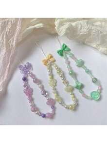 1PC, Ins Style Portable Chain Phone Case Hanging Chain Bead Chain Wrist Hanging Rope Bracelet Bow Girl's Heart Anti Loss Design - Multicolor - View 5