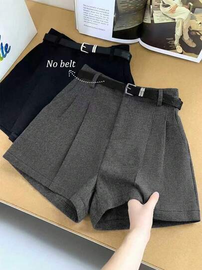 Franclia Pantalones cortos casuales de talle alto en gris con silueta A, pantalones casuales sueltos y elegantes