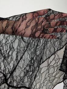 Breakform Chân váy dài dáng suông phong cách Gothic cổ điển dành cho nữ, eo chun, chất liệu chiffon phối ren tương phản, vạt váy bất đối xứng đôi, lót vải dệt. - màu đen - Xem 7