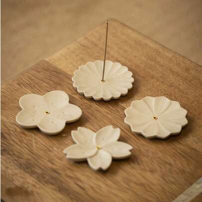 Madebyblanc Lư hương hoa cúc mùa thu, có thể dùng làm đế tách trà, trang trí nhà kiểu Zen cho phòng thiền, bàn làm việc, lư hương gốm tráng men tro kiểu Zen - thiết kế hoa cúc mùa thu và hoa sen mùa hè, máy khuếch tán tinh dầu kèm giá đựng que hương.