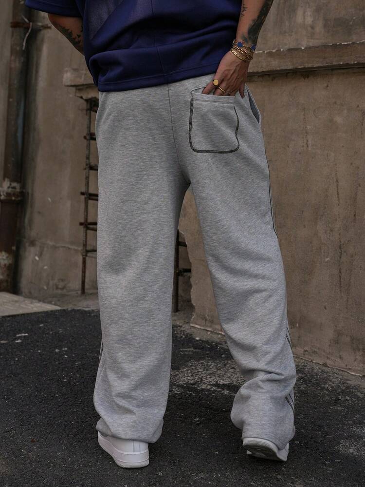 Men's Casual Drawstring Waist Grey Sweatpants, Spring/Autumn