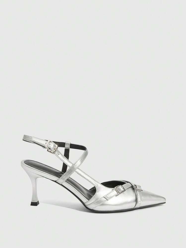 CUCCOO SZL Women's Shoes Are Silver Pointed Multi-Buckle High Heels, With A Fashionable And Modern Niche Design Sense. The Details Are Decorated With Cross-Buckles And A Stiletto Structure, Which Has The Functions Of Modifying The Foot Shape And Enhancing The Aura. It Is Suitable For Fashionable Women Who Pursue Individuality And Can Be Worn With Niche Styles To Attend Parties, Art Exhibitions And Other Scenes.