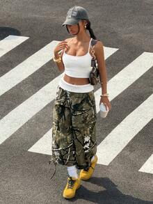 StreetHx Women's All-Over Print Slant Pocket Casual Wide Leg Jeans - Multicolor - View 7