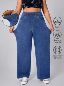 Flexra Plus Size Women Loose Fit Soft Medium Wash Stretchy Flare Jeans - Dark Wash - View 6