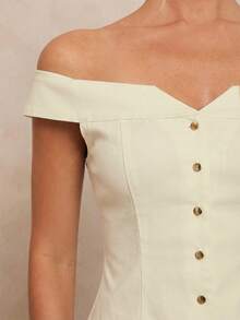 Lumalex Early Spring Off-Shoulder Front-Open Cinched Waist Loose Wide-Leg Pants Women Suit Set PreSpring Vacation Birthday Outfits Wedding VDayGiftGuide RomanticVDayOutfit Guest Wedding VDayGiftGuide RomanticVDayOutfit Party Summer Holiday Beach Outfits Luxury Look LuxeLooks QuietLuxe Prom Gathering Party Banquet Modest Old Money Coquette Rave Festival Richly Layered Party - Apricot - View 10