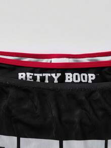 Betty Boop x SHEIN Women's Summer Vacation Letter & Cartoon Graphic Halter Bikini Set With Cover-Up Skirt - Black - View 3