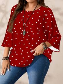 EMERY ROSE 大码女式休闲印花圆领宽松七分袖衬衫/情人节 - 彩色 - 查看 4